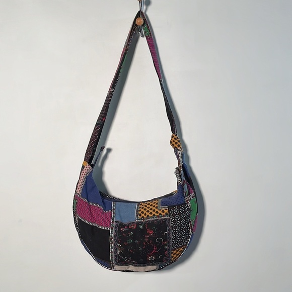 Hippie/Bohemian Patchwork Adjustable Tie Strap Hobo Urban-Chic Shoulder Purse - Picture 1 of 16